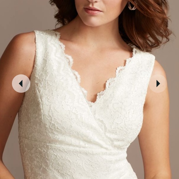 David’s Bridal Scalloped Lace V-Neck Sheath Knee-Length Dress - Picture 2 of 3